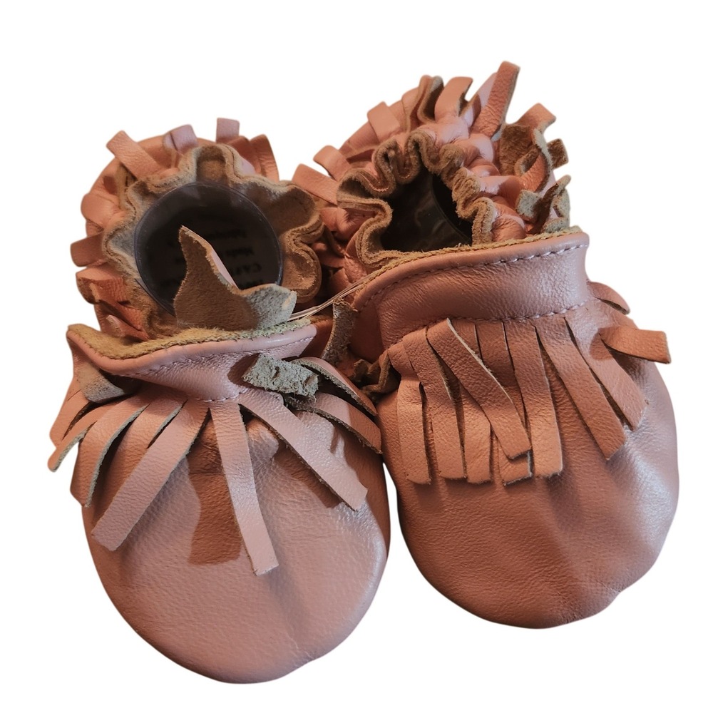 Tickle Toes Genuine Leather Baby Moccasins Pink Fringe‎ 12 18 Months New Gift